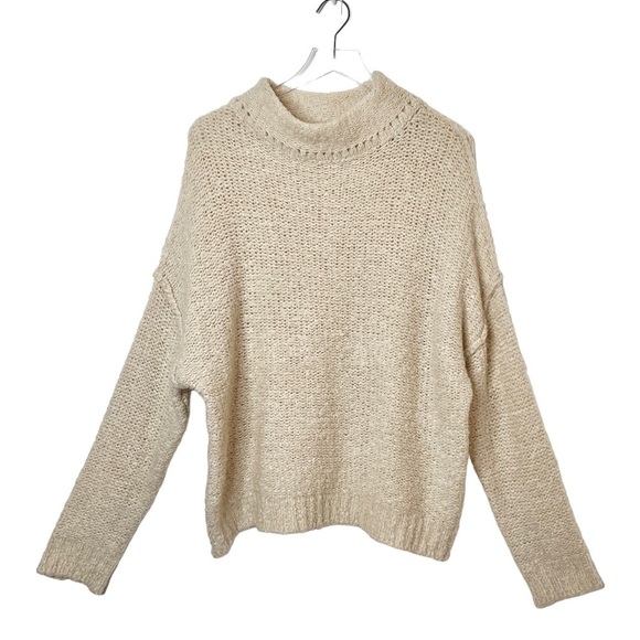 ASTR The Label Tan Women’s Wool Blend Fuzzy Mock Neck Sweater Sz L - Picture 1 of 11